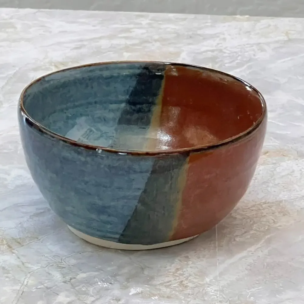 Art Studio Pottery Ceramics Multi-Color Glazed Bowl Handcrafted Artist Signed